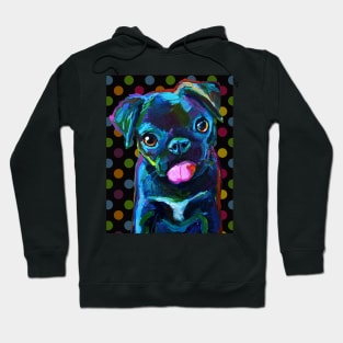 Derpy Black Pug Puppy with Polka Dots Hoodie